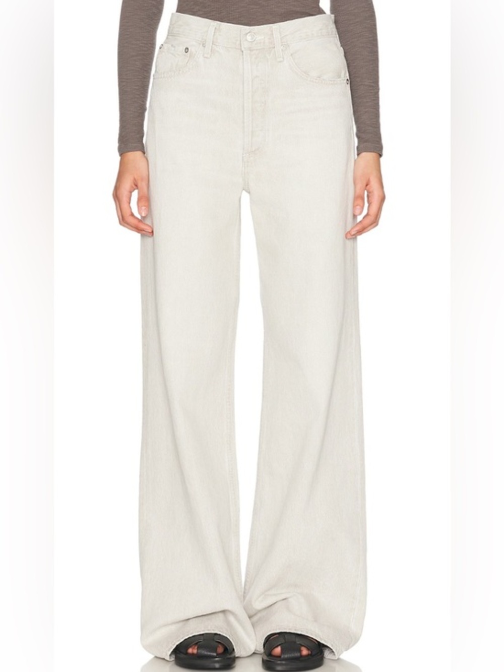NWT AGOLDE Dame High-Rise Wide-Leg Jeans Neutral/Ivory- 27- MSRP $258